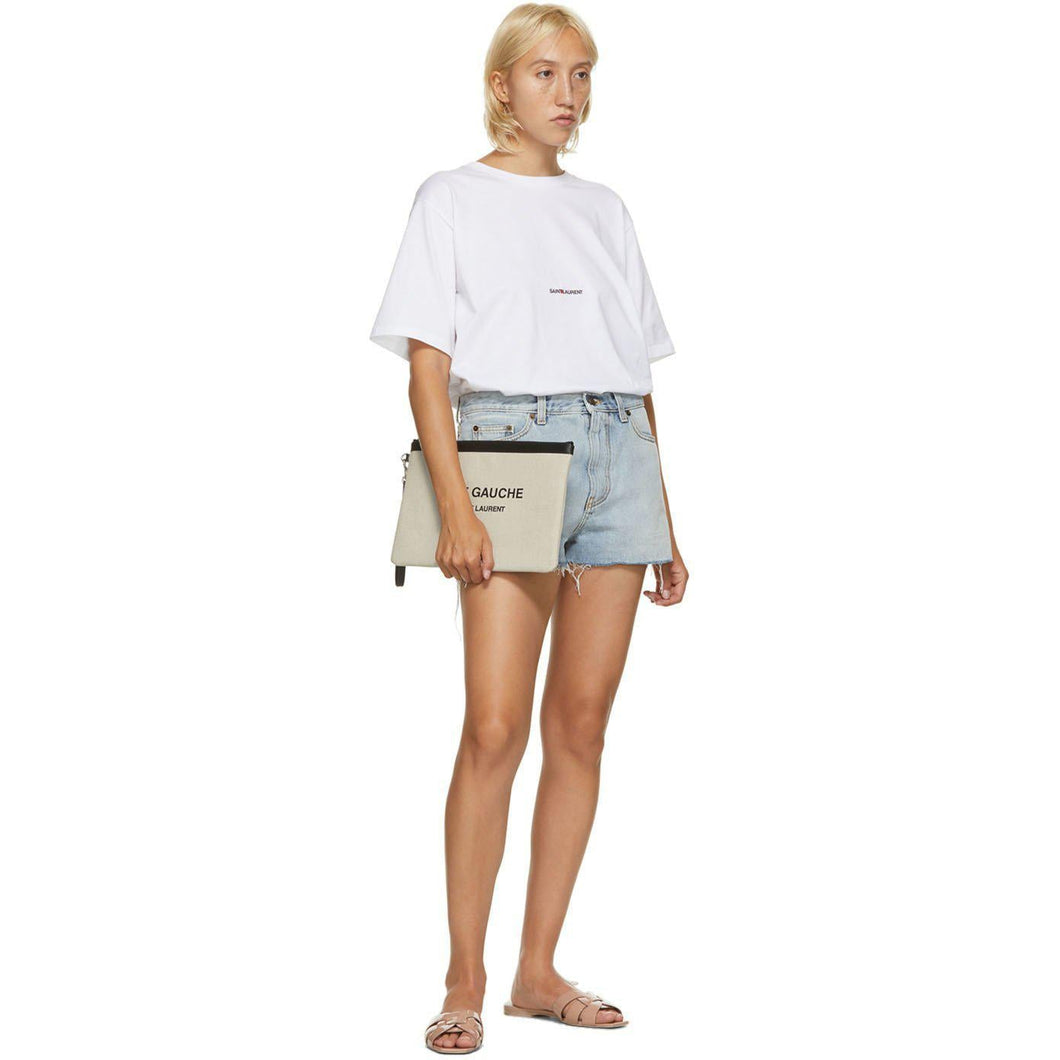 Saint Laurent Off-White Canvas 'Rive Gauche' Pouch - Saint Laurent Pochette de Rauche 'Rives Gauche' - 세인트 로트 오프 화이트 캔버스 'rive Gauche'파우치