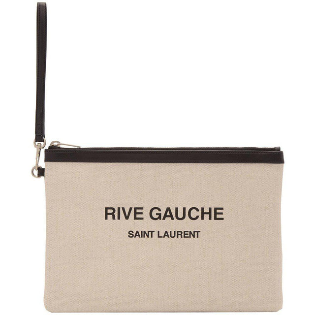 Saint Laurent Off-White Canvas 'Rive Gauche' Pouch