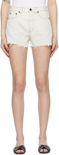 Saint Laurent Off-White Denim Raw Edge Shorts - Short Saint Laurent Denim Denim Denim - 세인트 로트 오프 화이트 데님 원시 가장자리 반바지