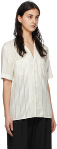 Saint Laurent Off-White Silk Striped Short Sleeve Shirt