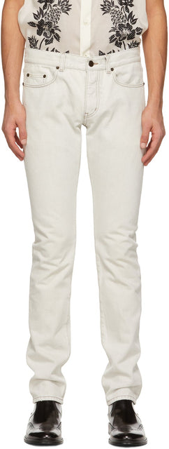 Saint Laurent Off-White Straight-Cut Jeans - Jean Saint Laurent hors blanc blanc cassé - 세인트 로트 오프 화이트 스트레이트 컷 청바지