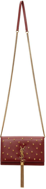 Saint Laurent Red Heart Studs Kate Tassel Chain Wallet Bag - Saint Laurent Sac de portefeuille à chaîne Kate Tassel Chaîne Kate - 세인트 로렌트 붉은 심장 스터드 케이트 술 체인 지갑 가방