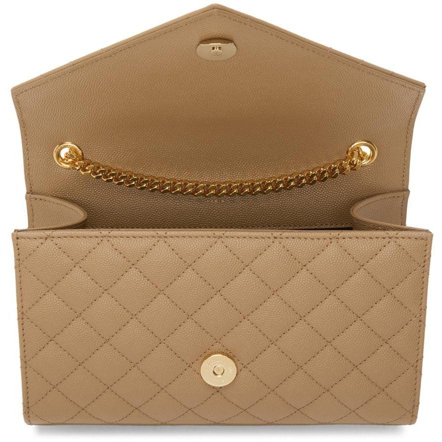 Saint Laurent Tan Quilted Small Envelope Bag