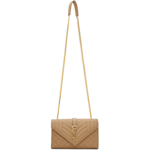 Saint Laurent Tan Quilted Small Envelope Bag - Sac Laurent bronzé petit sac à enveloppe matelassé - 세인트 로트 황갈색 퀼트 작은 봉투 백