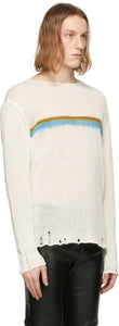 Saint Laurent White Linen Destroyed Stripe Sweater