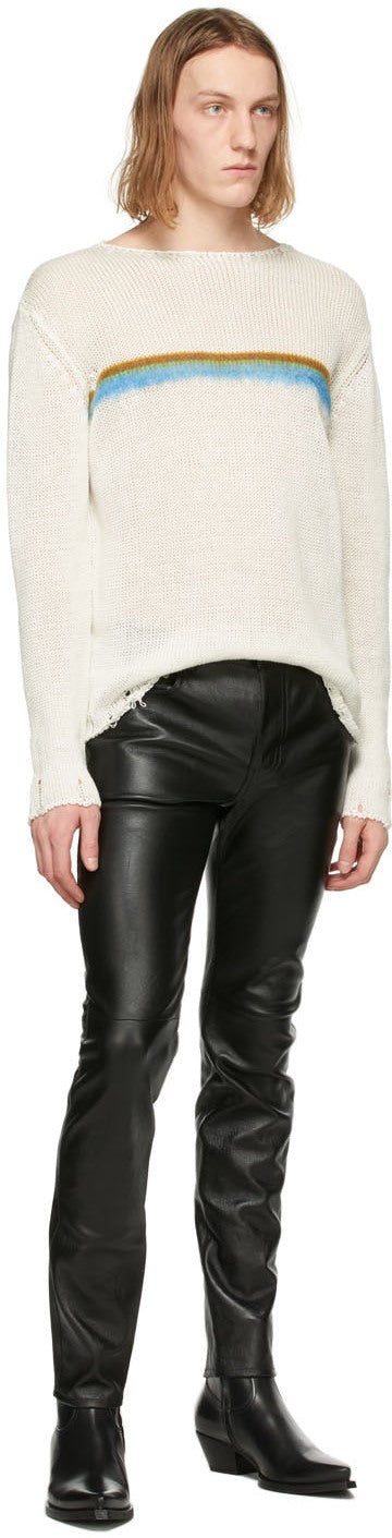 Saint Laurent White Linen Destroyed Stripe Sweater