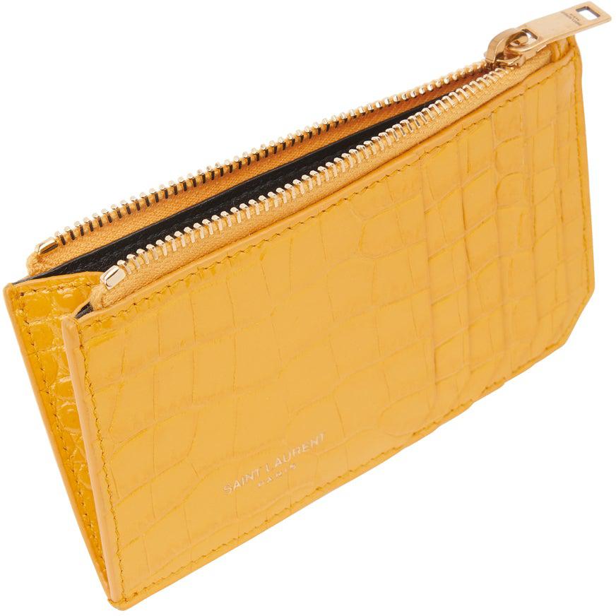 Yellow YSL-plaque quilted-leather cardholder, Saint Laurent