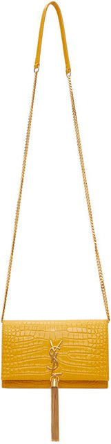 Saint Laurent Yellow Croc Kate Tassel Chain Wallet Bag - Sac de portefeuille à chaîne Tassel Croc Kate Saint Laurent - 세인트 로트 노란색 croc 케이트 술 체인 지갑 가방