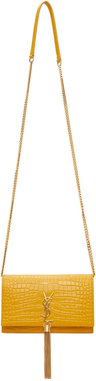 Saint Laurent Yellow Croc Kate Tassel Chain Wallet Bag - Sac de portefeuille à chaîne Tassel Croc Kate Saint Laurent - 세인트 로트 노란색 croc 케이트 술 체인 지갑 가방