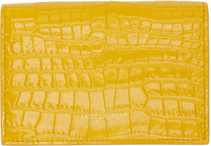 Saint Laurent Yellow Croc Logo Card Holder - Titulaire de la carte de logo croc de Saint Laurent - 세인트 라이 렌트 노란색 Croc 로고 카드 홀더