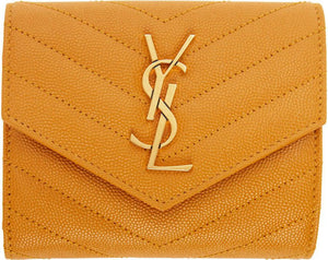 Saint Laurent Yellow Monogramme Compact Trifold Wallet - Portefeuille trifold compact de monogramme jaune Saint Laurent - 세인트 라이 링 노란색 모노그램 컴팩트 트리 포드 지갑