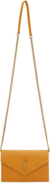 Saint Laurent Yellow Monogramme Envelope Chain Wallet Bag - Sac à portefeuille de portefeuille de monogramme jaune Saint Laurent - 세인트 로트 노란색 모노그램 봉투 체인 지갑 가방