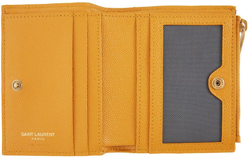 Saint Laurent Yellow Quilted Zip Monogramme Wallet
