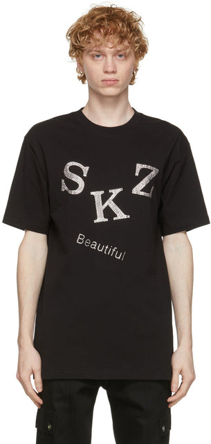 Sankuanz Black Rhinestone T-Shirt - T-shirt Sankuanz Noir Strass - Sankuanz 블랙 라인 석 T- 셔츠