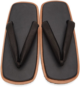 Sasquatchfabrix. Black MARIEOHIRA Edition Leather Geta Sandals