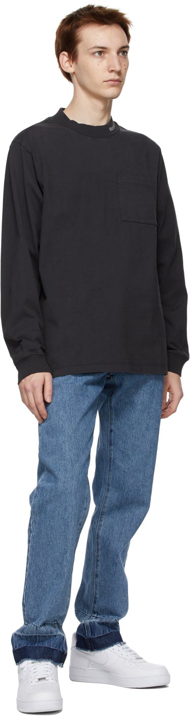 Saturdays NYC Black Dekalb Heavyweight Mockneck Long Sleeve T-Shirt