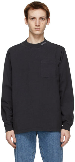 Saturdays NYC Black Dekalb Heavyweight Mockneck Long Sleeve T-Shirt - Samedi, T-shirt à manches longues à manches longues Black Dekalb Black Dekalb - 토요일 NYC 블랙 DEKALB 헤비급 MockNeck 긴 소매 티셔츠