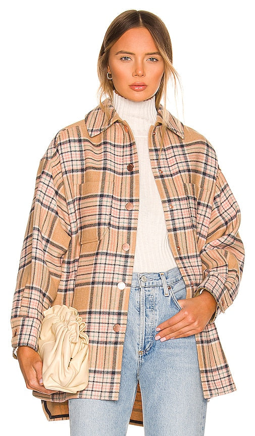 See By Chloe Check Wool Shacket in Beige Voir par Chloé Check Wool Shacket en Beige 查看Chloe检查羊毛shacket米色