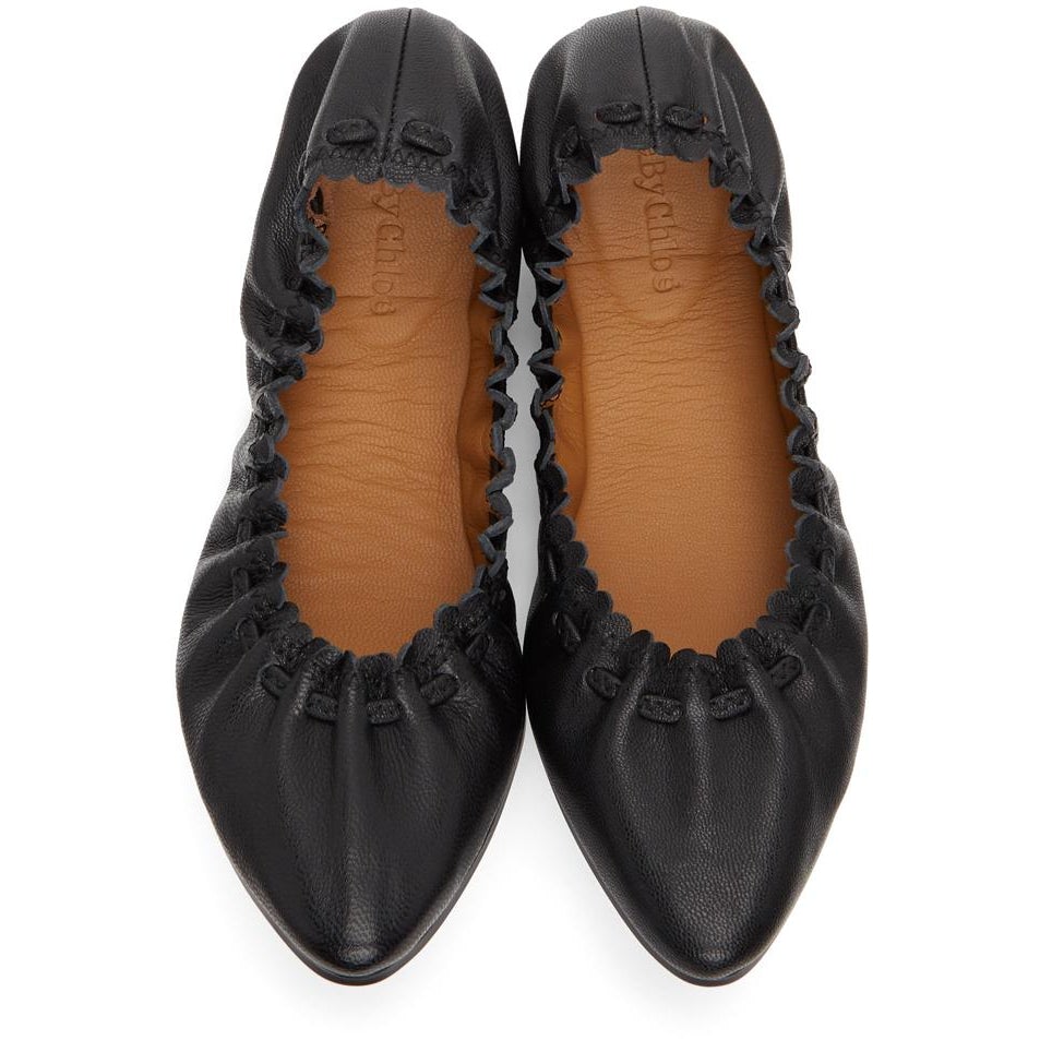 See by ChloÃ© Black Leather Jane Ballerina Flats