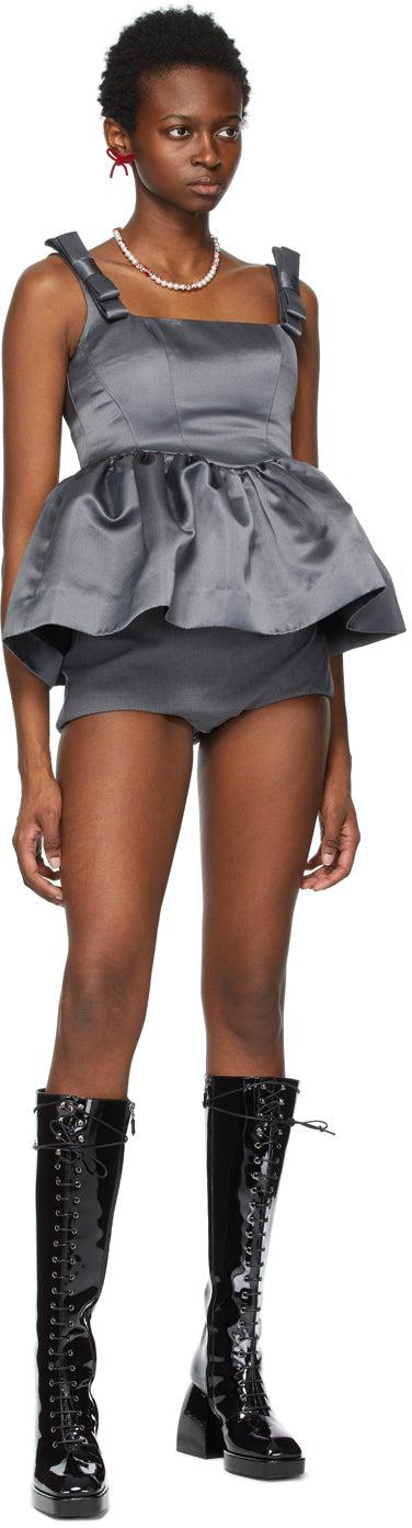 Shushu/Tong Grey Bow Peplum Top BlackSkinny Shushu/Tong Grey Bow Peplum Top BlackSkinny