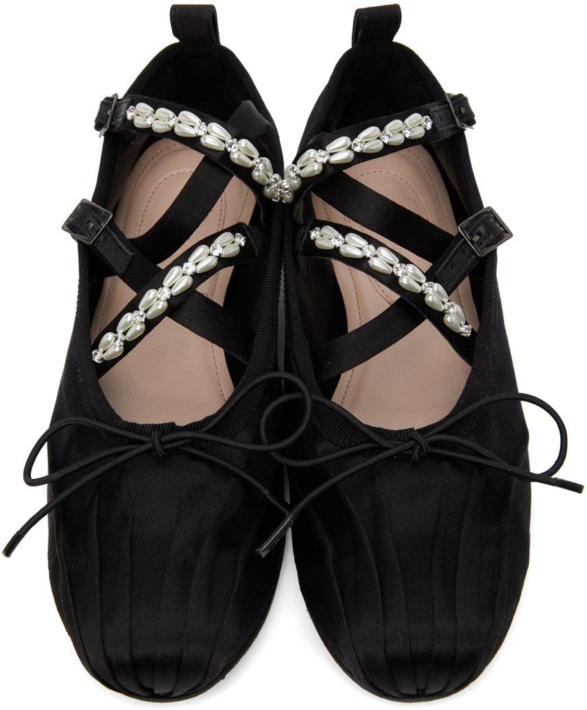 Simone Rocha Black Pearl Criss-Cross Ballerina Flats