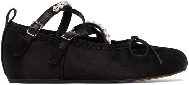 Simone Rocha Black Pearl Criss-Cross Ballerina Flats - Simone Rocha Noir Criss-Cross Ballerina appartements - Simone Rocha Black Pearl Criss-Cross Ballerina Flats.