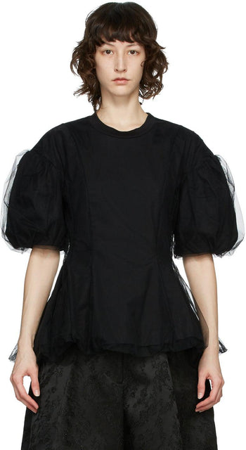 Simone Rocha Black Tulle Overlay Sculpted T-Shirt - T-shirt sculpté sur tulle noir Simone Rocha Noir - Simone Rocha Black Tulle Overlpted 티셔츠