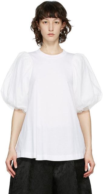 Simone Rocha White Tulle Sleeve T-Shirt - T-shirt Simone Rocha Blanc Tulle T-shirt - Simone Rocha White Tulle Sleeve T 셔츠