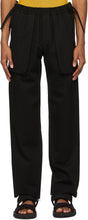 Situationist SSENSE Exclusive Black Side String Trousers - Pantalon de chaîne exclusive de Ssense Ssense Ssense Ssense - 상황 스시센스 독점적 인 검은 색면 스트링 바지
