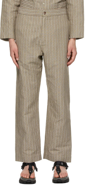 Snow Peak Beige Linen Striped Dobby Trousers - Pantalon Dobby Dobby Down Beige Peak Peak Beige - 스노우 피크 베이지 리넨 스트라이프 도비 바지