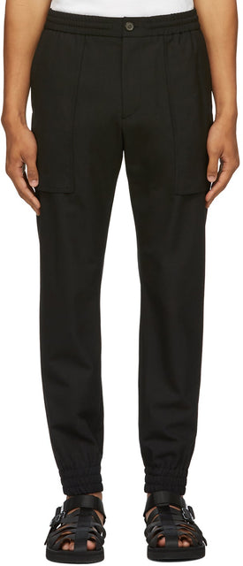 Solid Homme Black Wool Basic Lounge Pants - Solide Homme pantalon de base de base en laine noire - 솔리드 옴므 블랙 양모 기본 라운지 바지