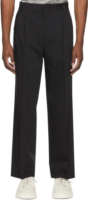Solid Homme Black Wool Wide Trousers - Pantalon large de laine noire massif Homme - 솔리드 옴므 블랙 울 넓은 바지
