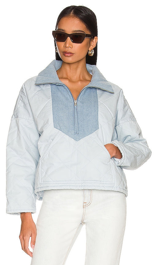 Something Navy Quilted Quarter Zip Jacket in Baby Blue Quelque chose de la veste zipée de quart matelasrée de la marine en bleu bébé 浅蓝色的海军缝四分之一拉链夹克
