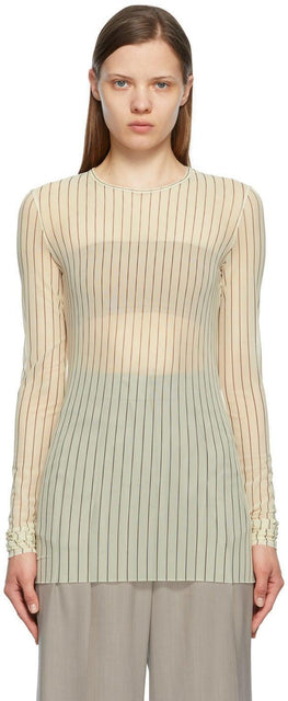 Sportmax Off-White Mesh Striped Tempra Shirt - Chemise Tempra SportMax Off-White Headed Tempra - Sportmax 오프 화이트 메쉬 스트라이프 Tempra 셔츠