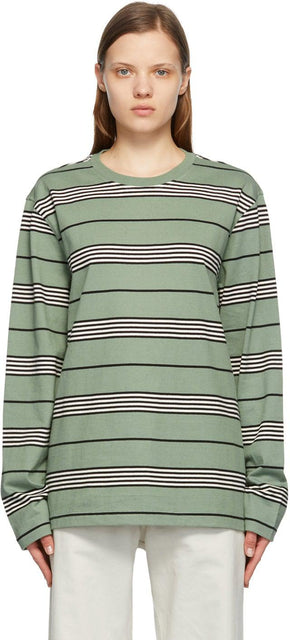 StÃ¼ssy Green Stripe Asher Long Sleeve T-Shirt - T-shirt à manches longues à rayures vertes Stev¼ssy - stôssy 녹색 스트라이프 asher 긴 소매 티셔츠