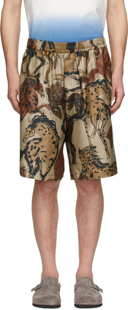 Stella McCartney Beige Silk Printed Shorts - Stella McCartney Beige Silk imprimé imprimé imprimé - Stella McCartney 베이지 실크 프린트 반바지