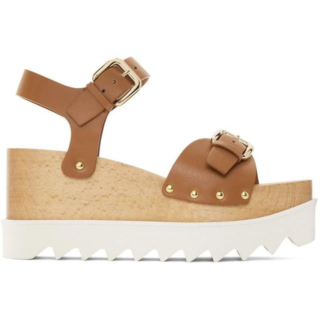 Stella McCartney Brown Faux-Leather Elyse Sandals - Sandales STOLA MCCARTNE BROWN FAUX-CUIR ELYSE - Stella McCartney Brown Faux-Leather Elyse Sandals.