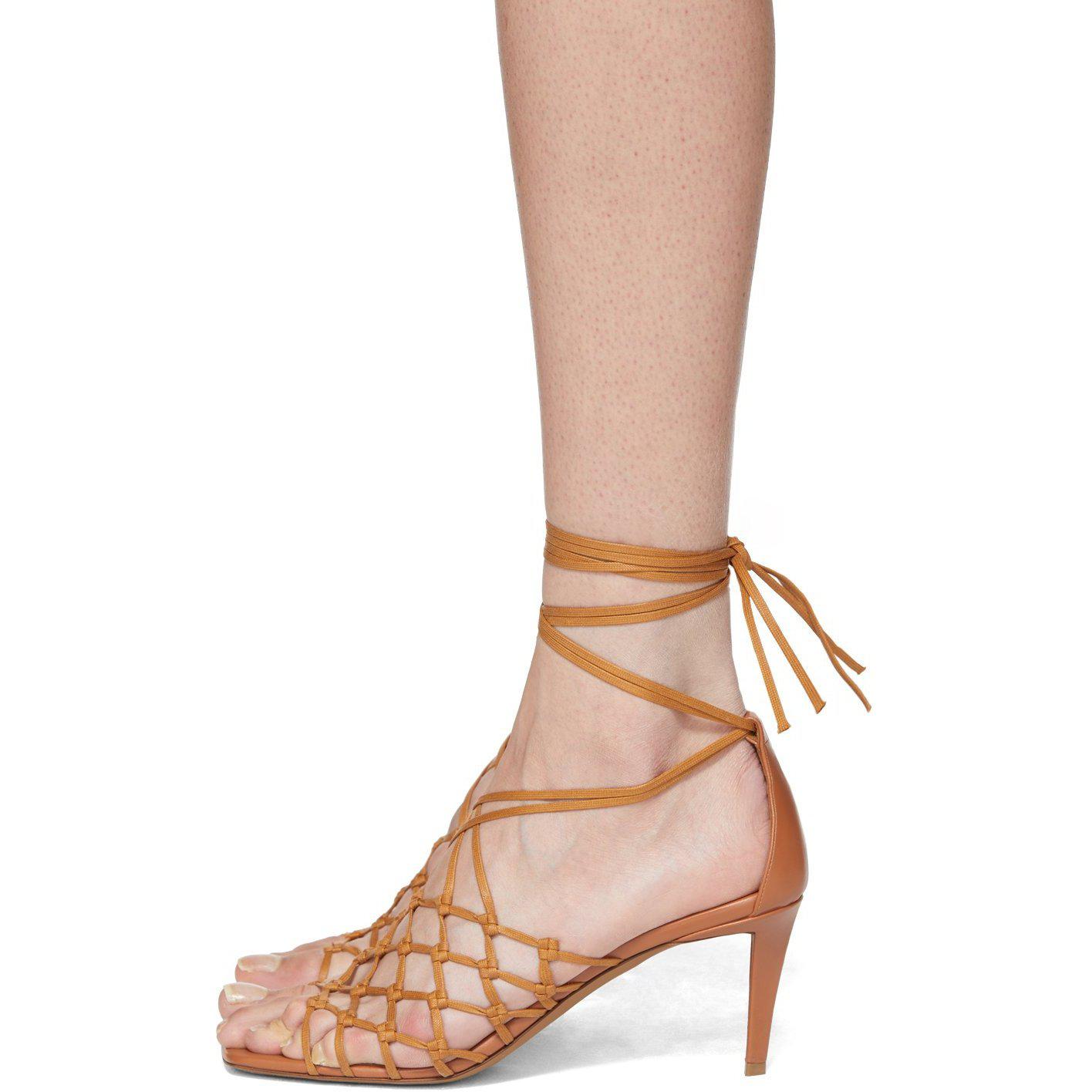 Buy Brown Tan Tie-up Heels by Tiesta Online at Aza Fashions.