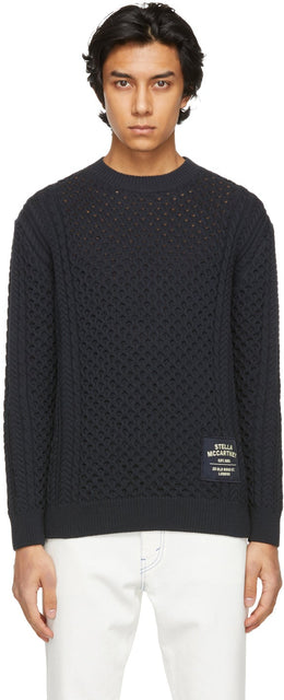 Stella McCartney Navy Shared Aran Stitch Sweater - STOLA MCCARTNE NAVY Pull STICK ARAN ARAN - Stella McCartney Navy는 Aran Stitch Sweater를 공유했습니다