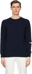 Stella McCartney Navy Shared Regenerated Cashmere Sweater - SPELLA McCartney Navy Pull en cachemire régénéré partagée - Stella McCartney 해군은 재생 된 캐시미어 스웨터를 공유했습니다