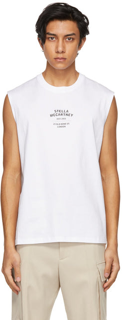 Stella McCartney White Shared 'OBS 23' Sleeveless T-Shirt - T-shirt sans manches blanches de Stella McCartney White - Stella McCartney 화이트 공유 'Obs 23'민소매 T 셔츠