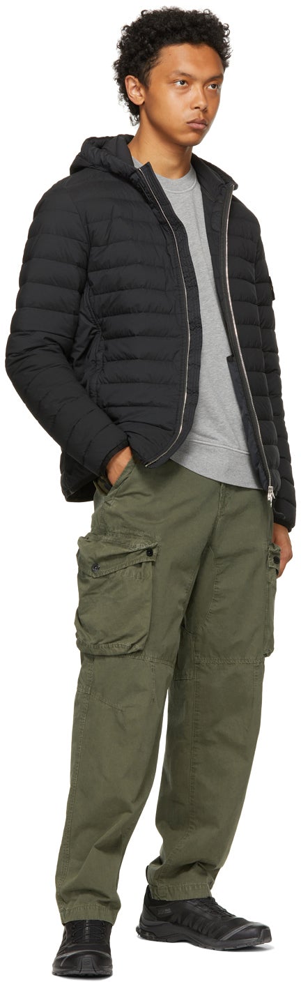 Stone Island Black Down Loom Woven Chambers Jacket