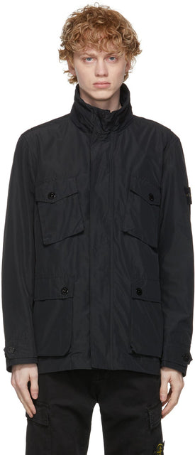 Stone Island Black Micro Reps Coat - Manteau de micro-reps noirs de pierre - 스톤 아일랜드 블랙 마이크로 reps 코트