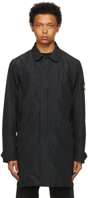 Stone Island Black Micro Reps Trench Coat - Pierre Island Black Micro Reps Trench Coat - 스톤 아일랜드 블랙 마이크로 reps 트렌치 코트