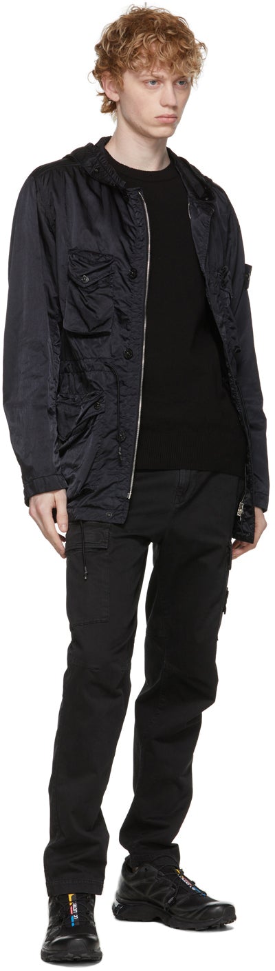 Stone Island Black Nylon Raso-TC Coat