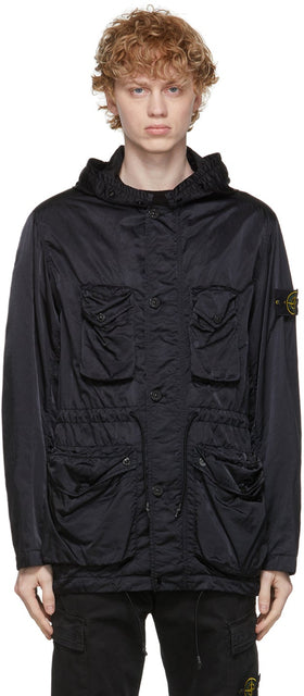 Stone Island Black Nylon Raso-TC Coat - Manteau raso-tc en nylon noire en pierre - 스톤 아일랜드 블랙 나일론 Raso-TC 코트
