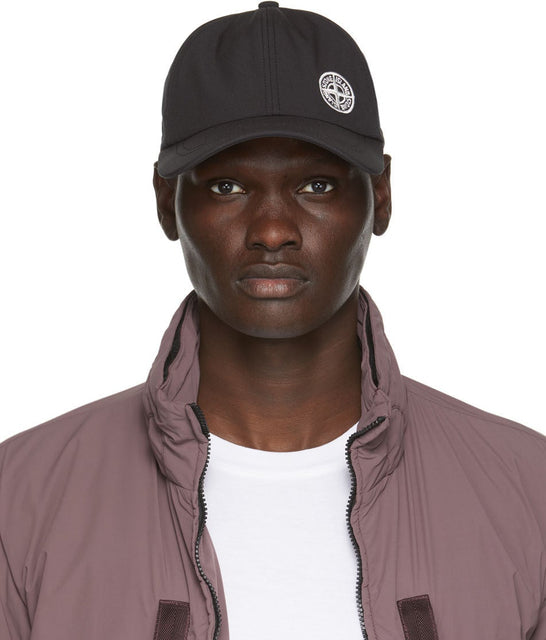 Stone Island Black Six-Panel Cap - Capuchon en pierre noire à six panneaux noirs - 스톤 아일랜드 블랙 6 패널 캡