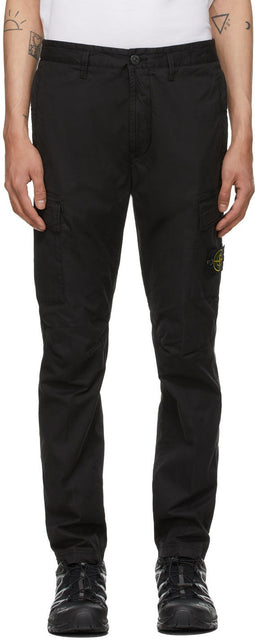 Stone Island Black Stretch Poplin Cargo Pants - Pantalon de cargaison en popeline stretch noire de pierre - 돌 섬 검은 스트레치 포플린화물 바지