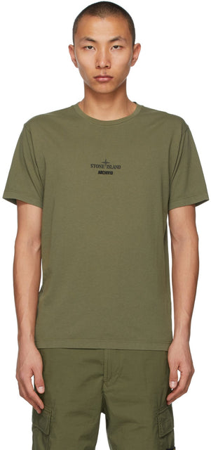 Stone Island Khaki 'Archivio' Project Logo T-Shirt - T-shirt de logo de projet de Stone Island Kaki 'Archivio' - 스톤 아일랜드 카키 'archivio'프로젝트 로고 티셔츠