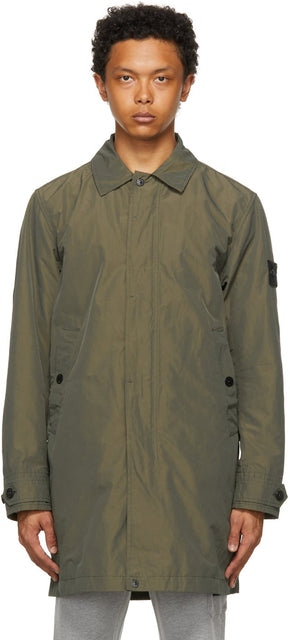 Stone Island Khaki Micro Reps Trench Coat - Pierre Island Khaki Micro Reps Trench Coat - 스톤 아일랜드 카키 마이크로 트렌치 코트